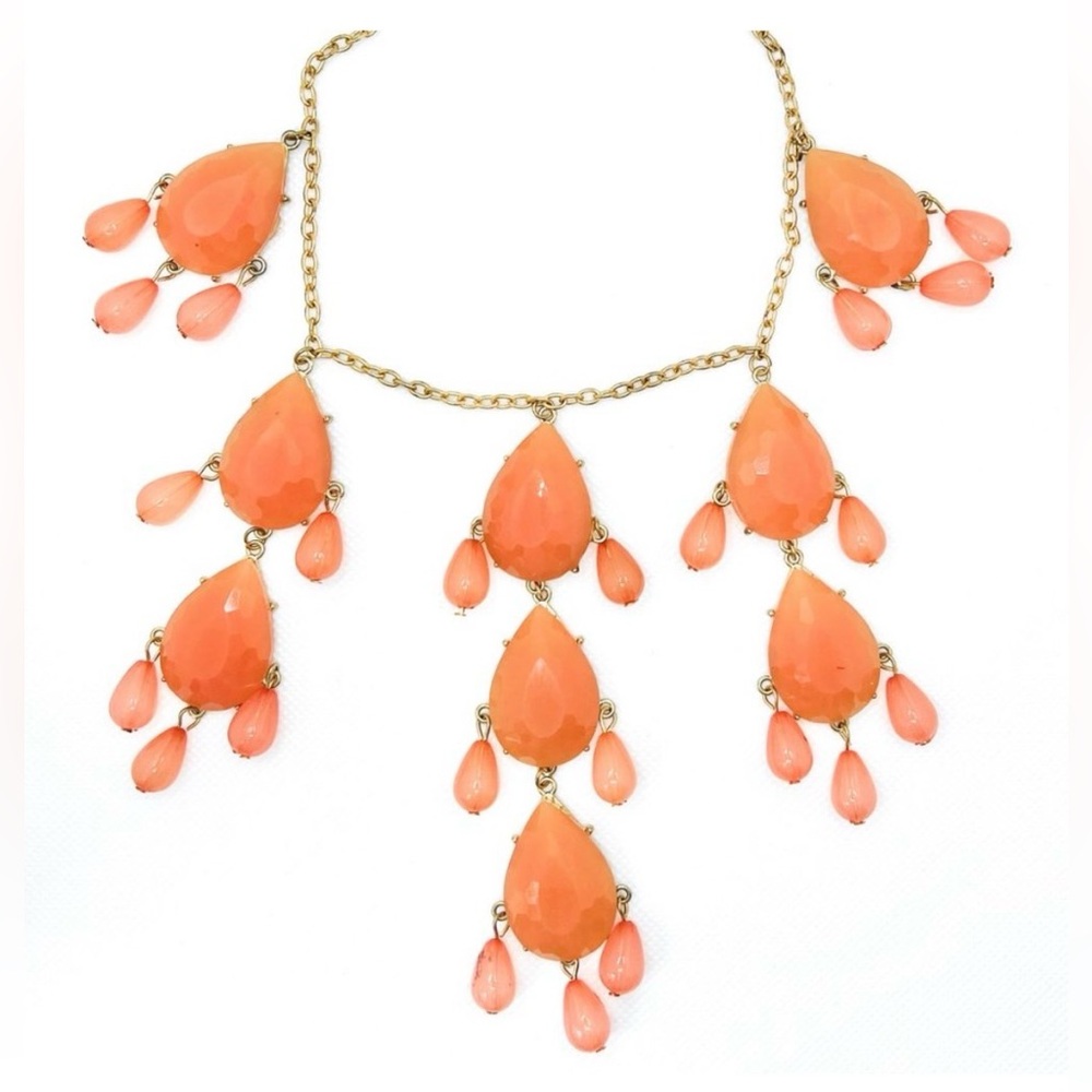 Add 1💰free/bundle “Bubble Bead” Necklace, peachy-orange  teardrops, Gold-tone